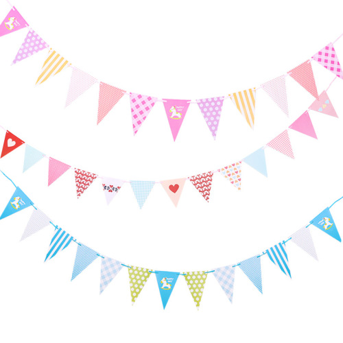 Baby's first birthday decoration Trojan pennant Children's Day birthday party decoration paper polka dot stripe flag