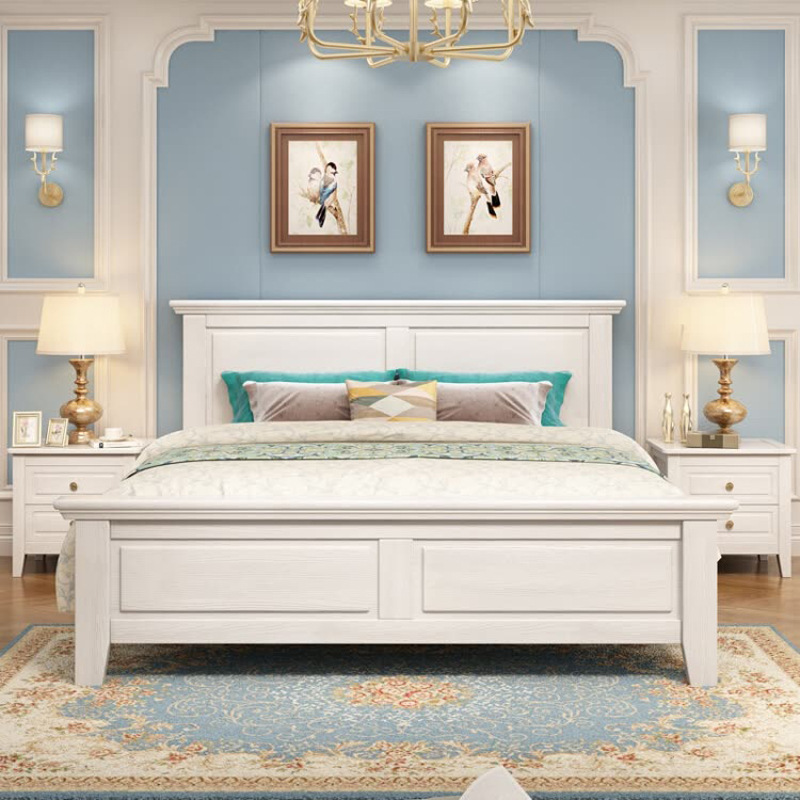 American Country White Solid Double Bed 1.5.1.8m Wedding Bed Princess Bed High Box Storage Bedroom Furniture