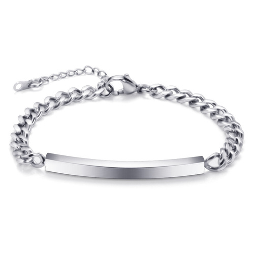 Light plate long strip with engraving laser titanium steel stainless steel men and women couple bracelet Wish Amazon wholesale hot sale