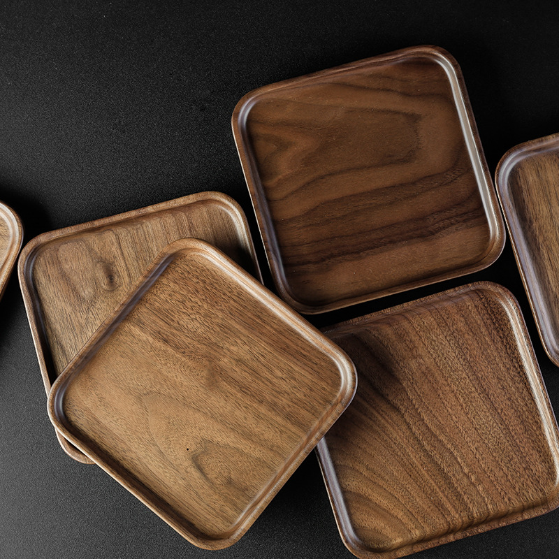 黑胡桃小号托盘 实木四足茶盘