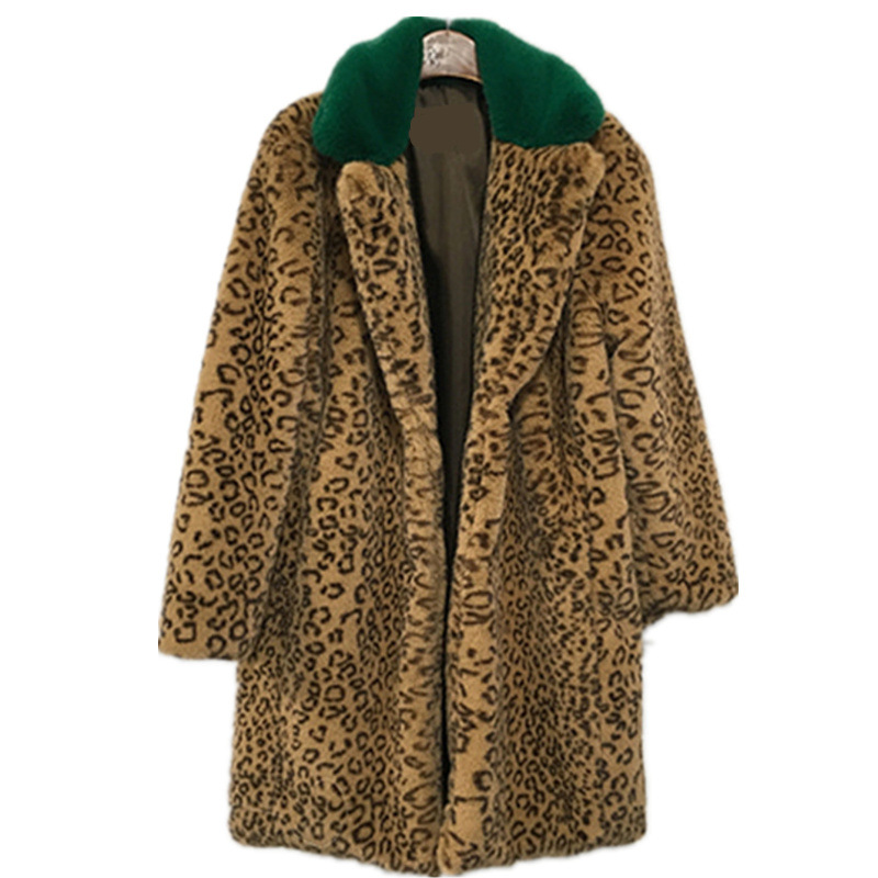 Women's Clothing Winter new rabbit fur casual windbreaker slim medium and long thick coat leopard fur coat_voghion.com