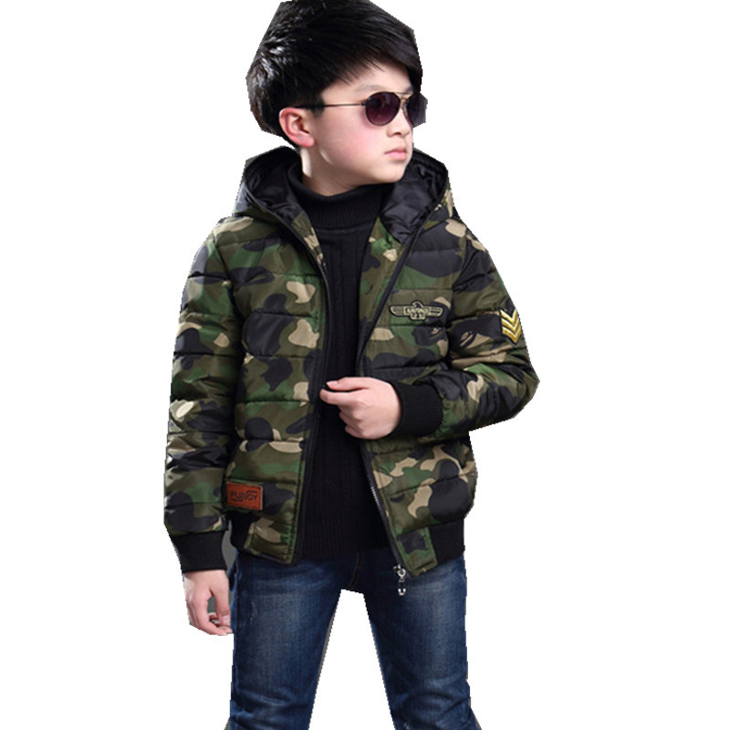 2019 Winter clothes Boy cotton-padded clothes CUHK camouflage Hooded cotton-padded jacket Boy leisure time zipper cotton-padded clothes