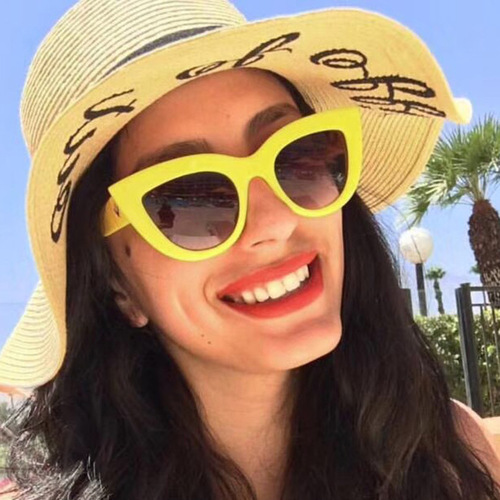 European and American trendy cat-eye sunglasses, personalized colorful AliExpress sunglasses for women, cross-border sunglasses with metal hinges