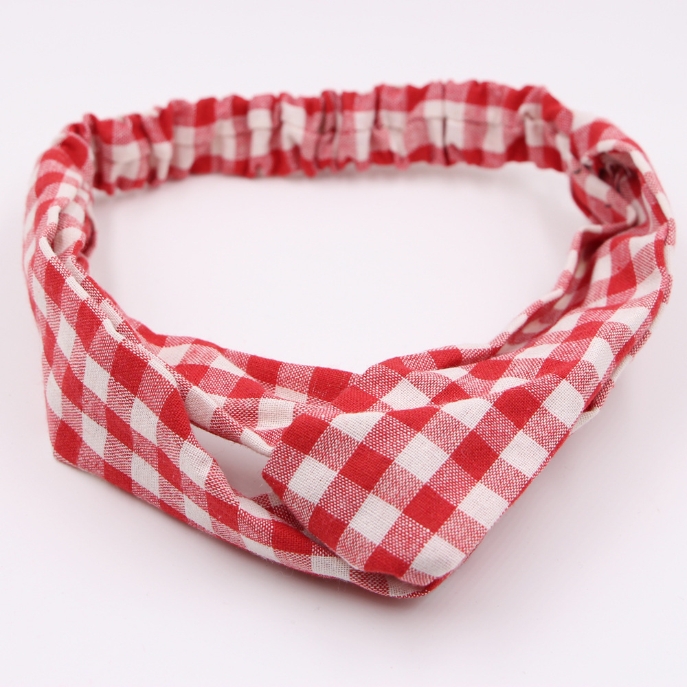 Fabric Size Checkered Cross Elastic Korean Wash Ladies Wild Cross Hair Band display picture 7