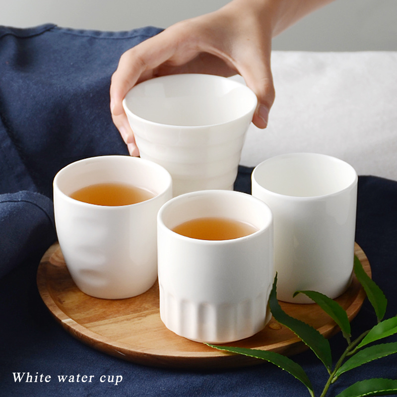 創意水杯純白陶瓷杯辦公室杯子酒店酒杯餐廳茶杯家用簡約花茶杯