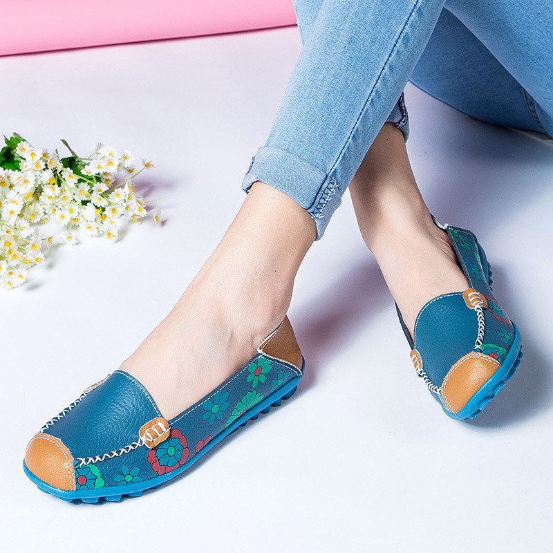 Spring And Summer New Women'S Single Shoes Flat Heel Pea Shoes Mother Shoes Printed Women'S Shoes