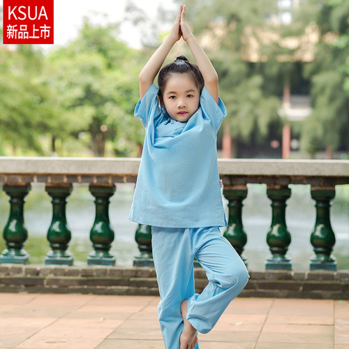 children boy girls wushu martial arts stage performance clothing  Cotton linen Tai Chi kung fu suits yoga  Meditation clothes for kids