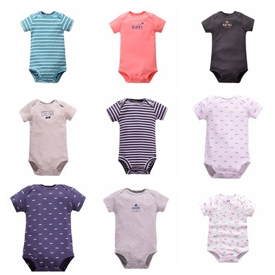 厂家直销新款螺文五件套短袖三角衣 纯棉包屁衣 套装散件|ru