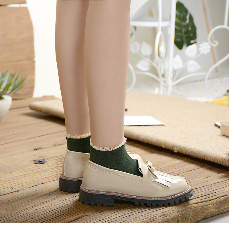 春夏新款蕾絲花邊女士船襪 日系純色複古短襪 短筒棉襪壹件代發