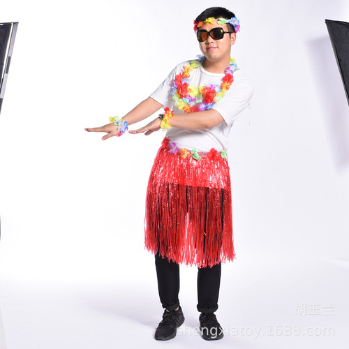 Matchmaking game props, hula skirt and garland four-piece set, Halloween party performance accessories, headband and bracelet set
