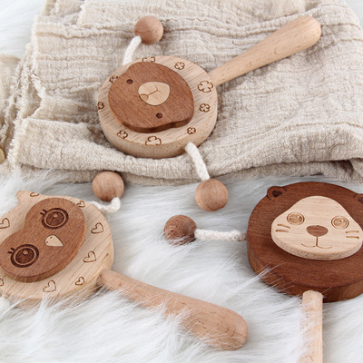 newborn Early education woodiness Cartoon Rattle drum baby Toys children Puzzle Rattle 0-1 year