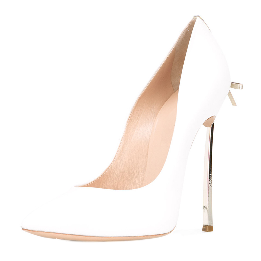 Chaussures simples à la mode pointues à la mode talon en forme de nœud talon haut blanc femmes_voghion.com