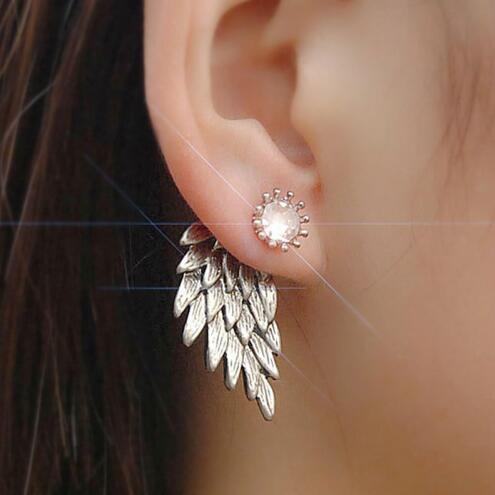 Retro Angel Wings Feather Diamond Alloy Earrings display picture 6