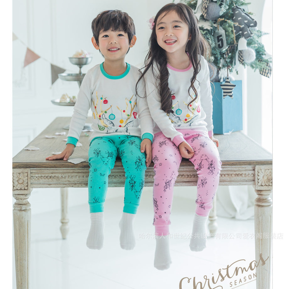 新款韩国童内衣童家居服宝宝内衣套装厚棉圣诞版puco