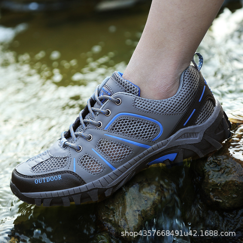 跨境情侣款户外徒步鞋耐磨防滑登山鞋低帮网布透气时尚运动鞋