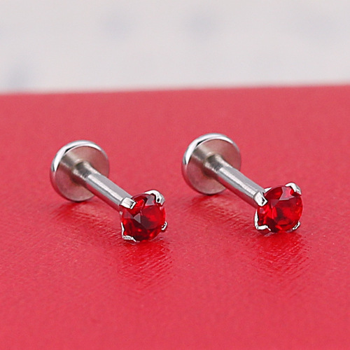 European and American fashionable titanium steel round cake straight barbell four-claw colored zircon tongue nail lip nail ear bone nail titanium steel piercing jewelry