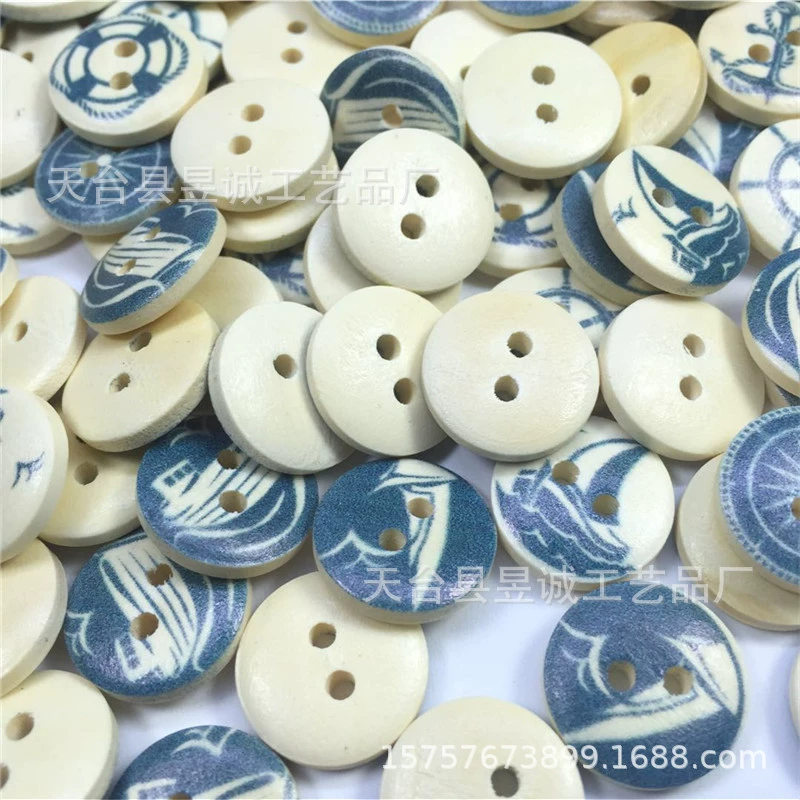 Новый взрыв темно-синий деревянный двойной глаз пуговица детская одежда аксессуары ручной DIY Аксессуары 100/Сумка