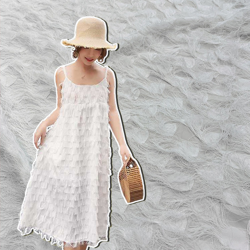 Peacock feather embroidered cut-out fabric with tassel summer dress fabric chiffon raindrop shape bridal gown fabric woven