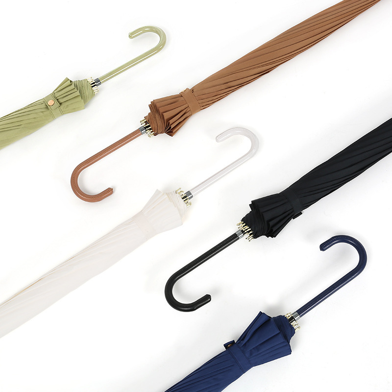 High-end small clear umbrella sunny rain dual-use umbrella business straight rod long handle umbrella student creative 16 bone personalized men and women