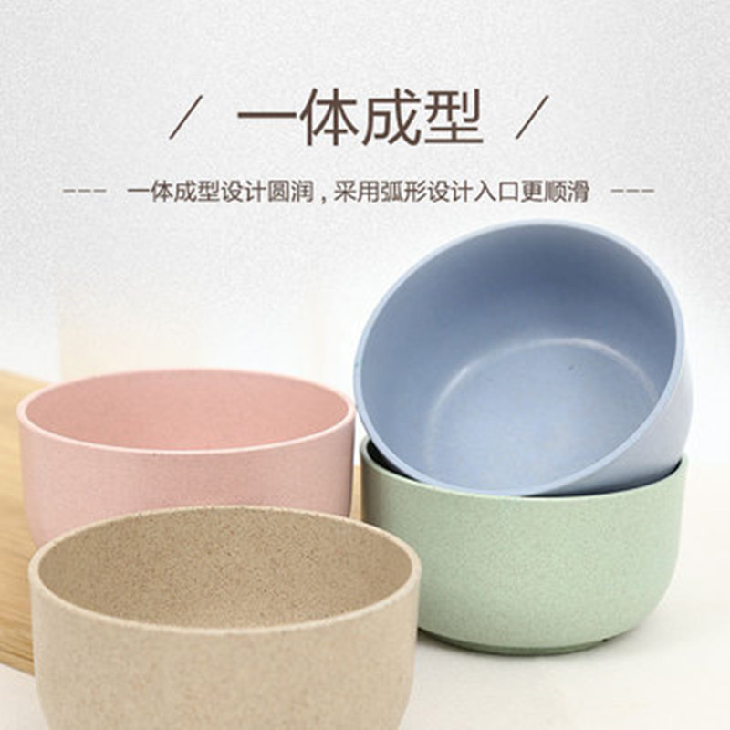 Protección del medio ambiente paja de trigo estudiante comiendo tazón ensalada de frutas tazón de arroz tazón de sopa vajilla pequeña para niños tazón de plástico redondo