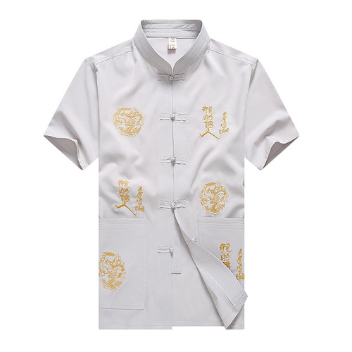 Short sleeve tang suit for shirt men national men wear men Tang suit button embroidered men shirt