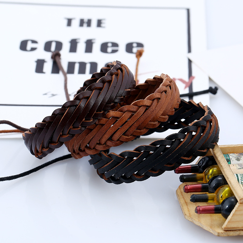 Wholesale retro personality male imitation leather bracelet woven multilayer bracelet