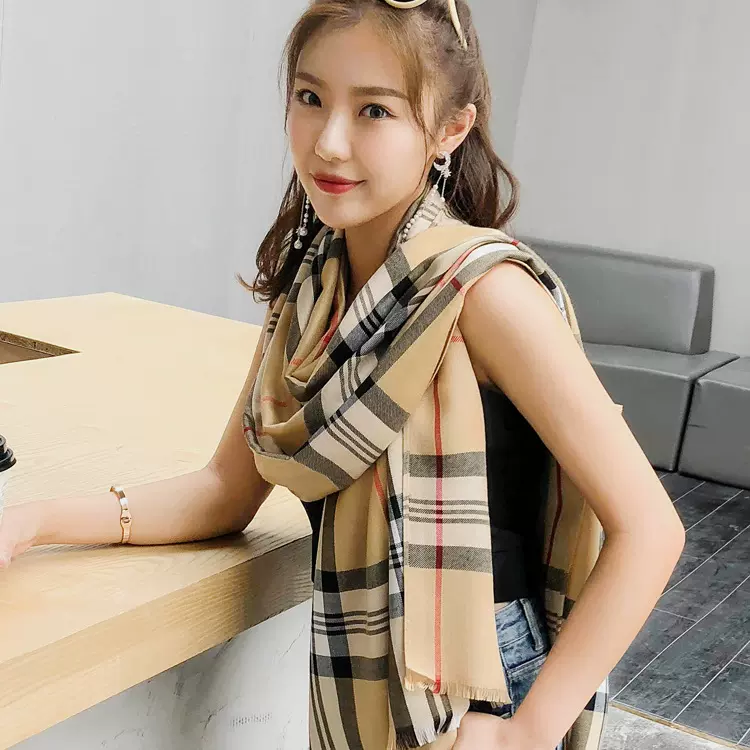 2021厂家新款英伦格子棉围巾女春秋夏季学生长款披肩两用春秋
