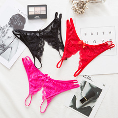 Sexy women's underwear lace transparent seamless crotch-style sexy hollow thong low-waist sexy underwear