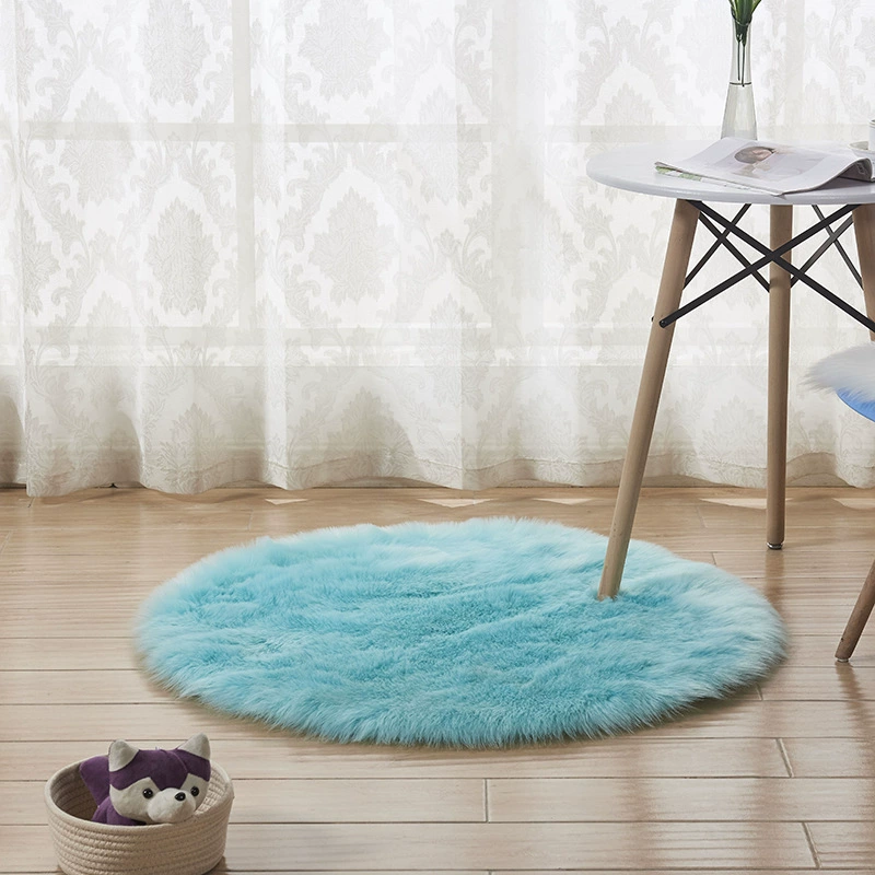 Round Australian sheepskin rug, plush long‑pile, multiple sizes 30–180 cm, soft floor mat