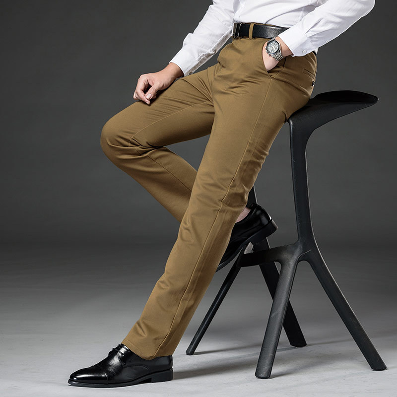 2019 Casual pants Autumn and winter Easy Straight pure cotton Elastic force DP Paige middle age business affairs leisure time Western-style trousers