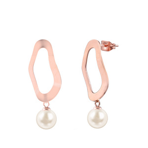 抛光打磨耳钉椭圆珍珠耳坠女生玫瑰金耳饰几何形耳环厂家批发