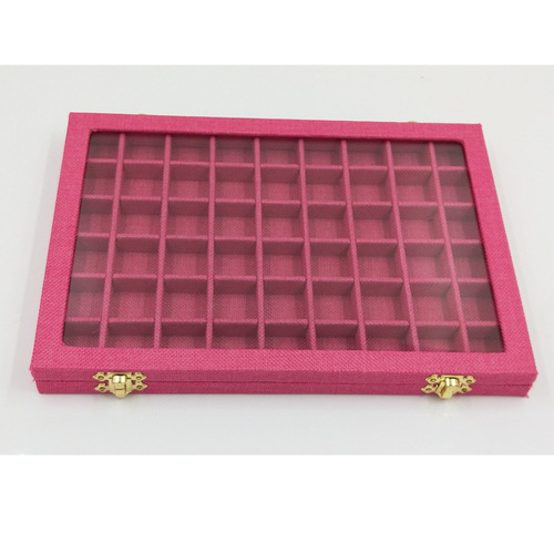 Large burlap jewelry box, nail art jewelry display box with glass lid jewelry trinket storage box