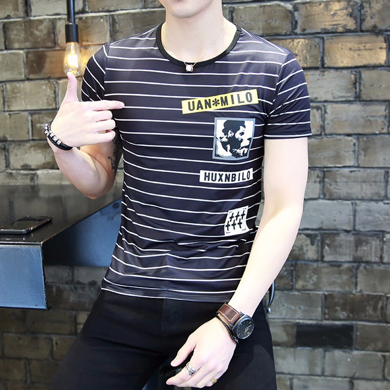 2018夏季新款T恤短袖韩版潮流学生印花半袖休闲男式打底体恤批发