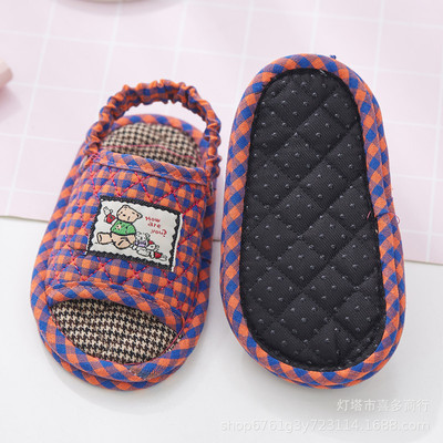 批发儿童拖鞋室内软底家居静音男女宝宝棉麻布艺布底拖鞋春秋四季|ru