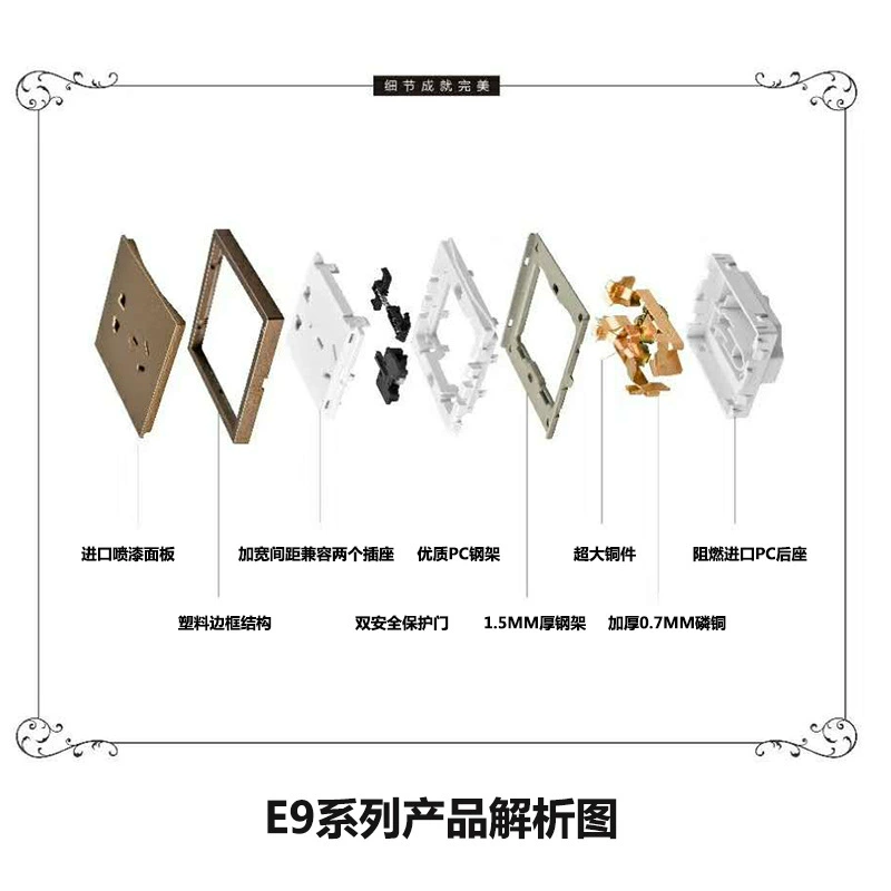 Concealed champagne gold two-three 5-hole wall switch socket 86 USB type USB with double children's lock one-open five-hole socket customized