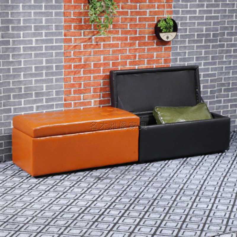 定制服装店折叠坐人收纳凳换鞋凳 多功能皮革储物凳子收纳箱布艺|ru