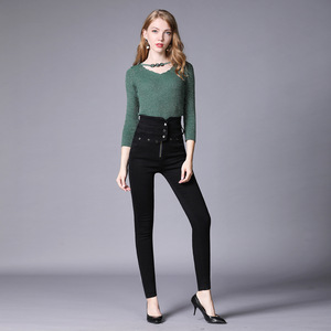 autumn Europe and America big elastic high waist jeans pants