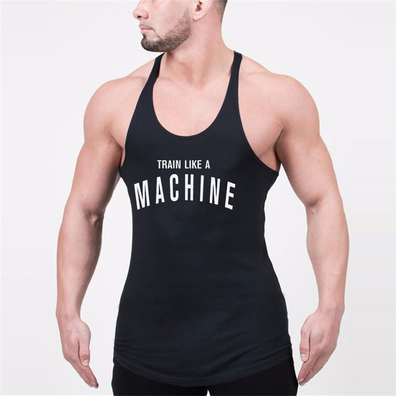 Foreign trade Wish hot-selling muscular men's fitness vest, exercise cotton, deep-cut letter print sports tank top for men