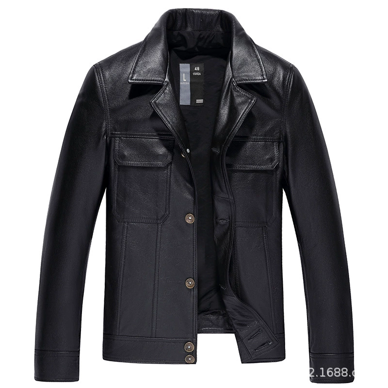 Leather jacket, cowhide, genuine leather, square neckline