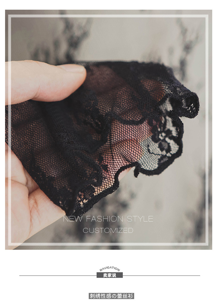 Super fairy-like innerwear lace base shirt for women 2020 new long-sleeved sexy cut-out mesh top semi-high neck lace shirt pic 9