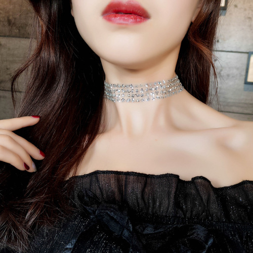 European and American golden sexy invisible choker collarbone chain women's neck jewelry neckband Korean sequin necklace
