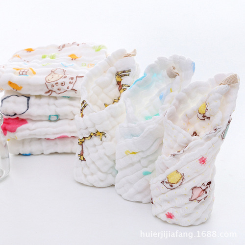 Six-layer gauze mouth towel square towel baby face wash hand towel children cartoon print plain color