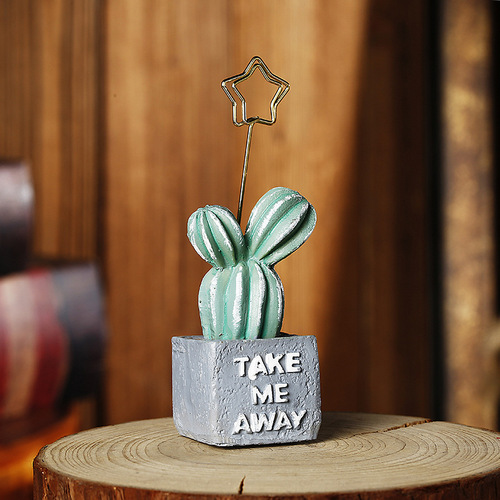 Simulation resin cactus gold and silver five-pointed star business card holder creative succulent note holder wholesale