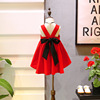 Red dress, fashionable girl's skirt, small princess costume, 2023 collection, Korean style, backless