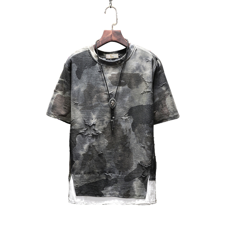 Summer men's short sleeve T-shirt Korean round neck half sleeve personalized camouflage old summer Boy T-Shirt