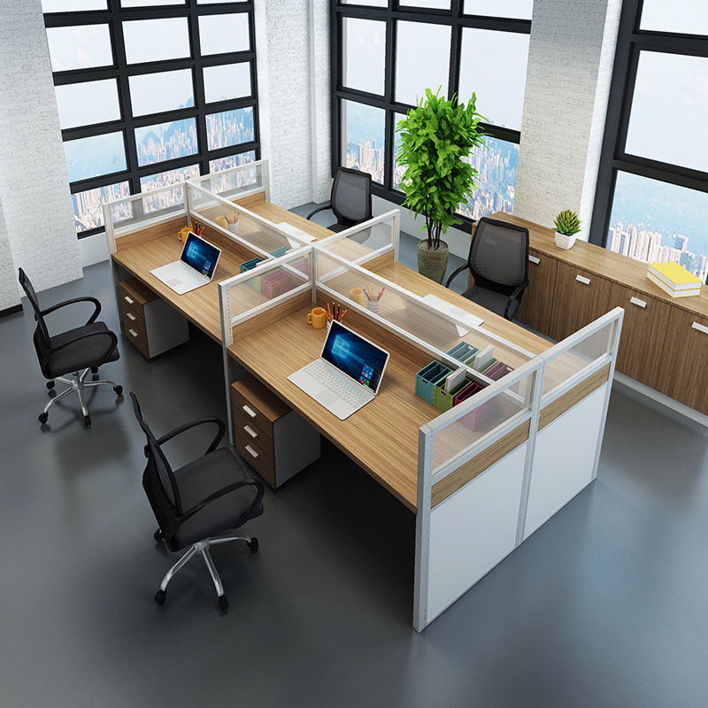 爆款现代简约职员工四人卡位办公桌 4人6人屏风隔断电脑桌椅组合|ru