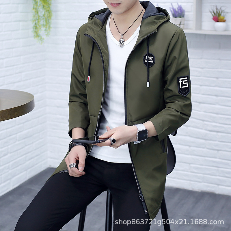2018新款男式风衣 秋冬薄款韩潮夹克连帽时尚中长款风衣|ru