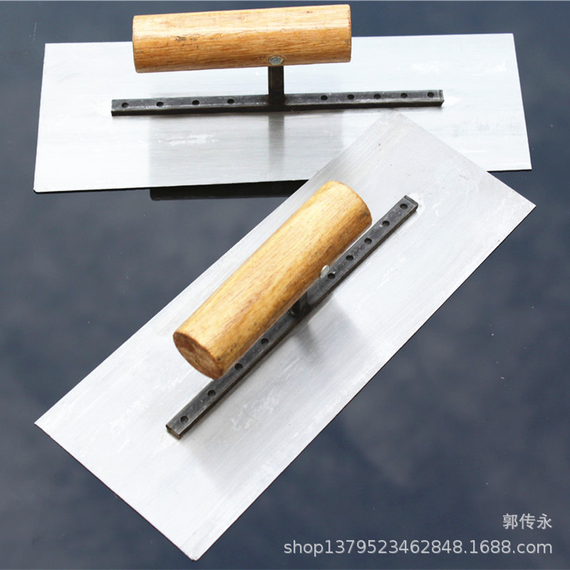 厂家批发木柄抹泥刀 230*0.6*90mm锰钢铁抹子 瓦工工具产地货源-阿里巴巴