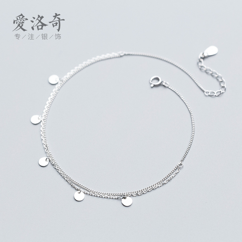 S925 plata mujer japonés estilo coreano simple doble tobillar redondo moda geometría pie joyas S2368