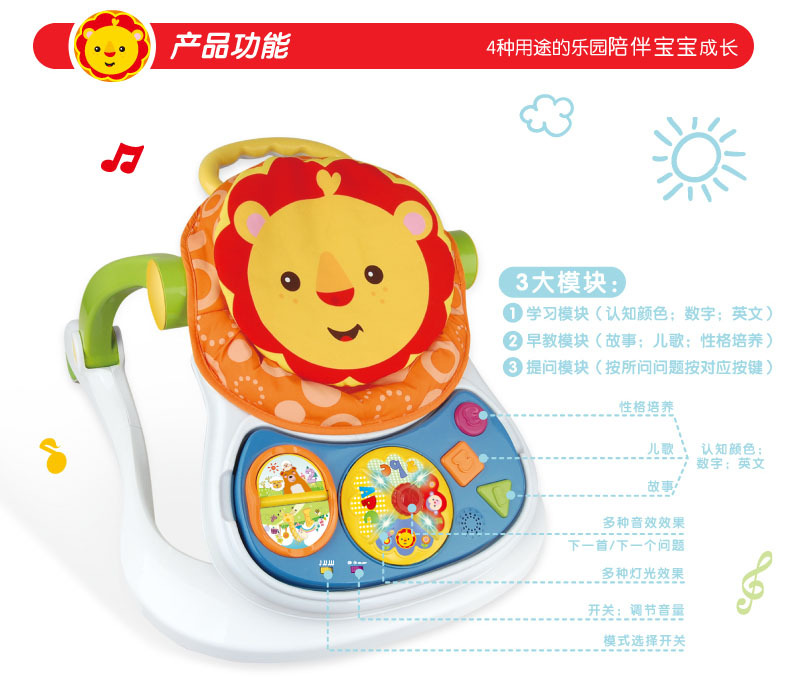多功能四合一婴幼儿学步车灯光音乐手推车餐桌玩具详情图10